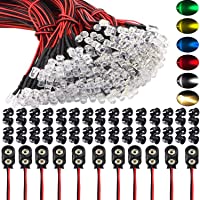 RUNCCI-YUN 60Pcs 5mm Luces LED de Diodo 12V DC Pre Wired LED Diodos Emisores de Luz Lámpara+ 60Pcs 5mm Plástico Soporte…